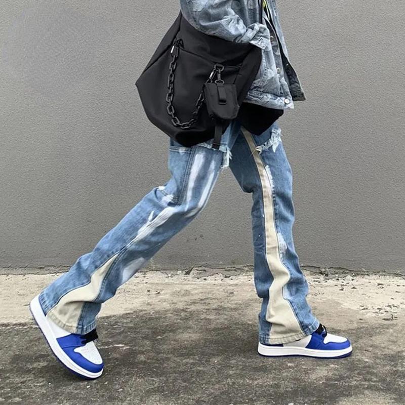 Men's Jeans Hip Hop Flare Men Harajuku Streetwear Baggy Wide Leg Denim Pants Elastic Waist Fashion Loose Casual Flared Jean TrousersMen's