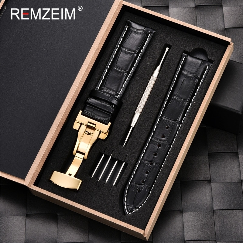 REMZEIM Watchband 16 17 18 19 20 21 22 23 24mm Calf Genuine Leather Strap Watch Band With Watchband Box Watch Accessories 220819