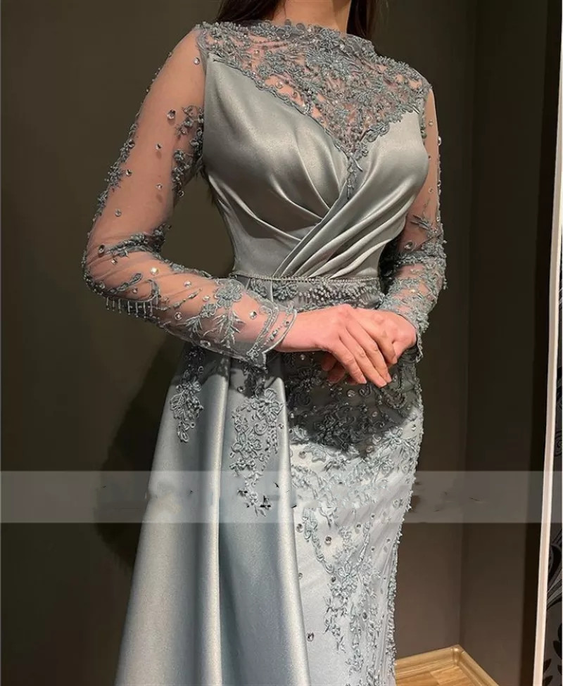 Muslim Vintage Mermaid Evening Party Dresses 2023 Appliques Beads Formal Gown Prom Ocn Dress Dubai Arabic Robes De Soiree 322