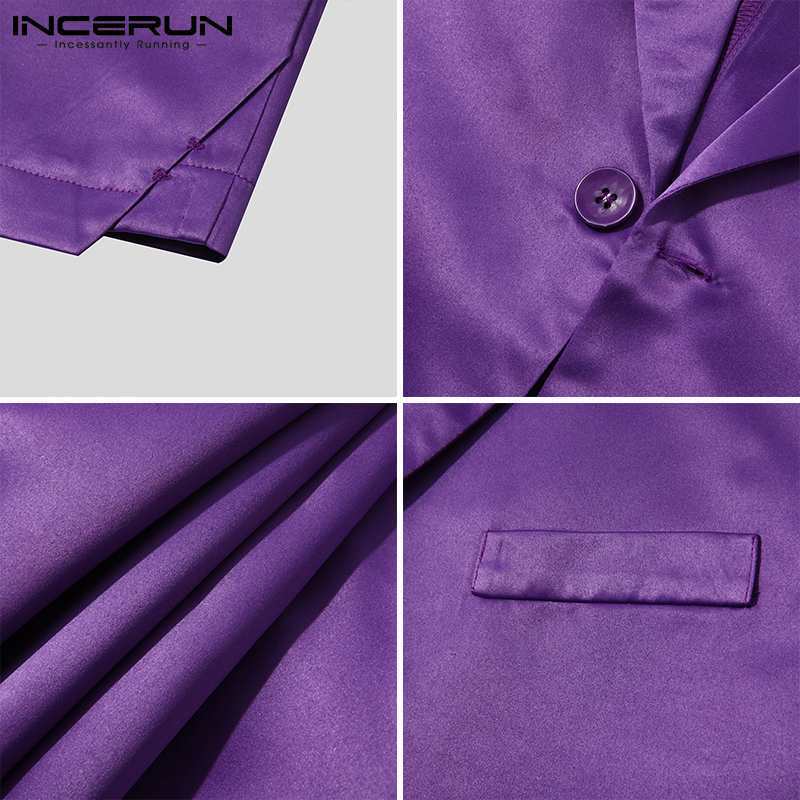 Men Blazer Solid Lapel Streetwear Long Sleeve One Button Crop Coats Stylish Satin Casual Suits Jackets 220822