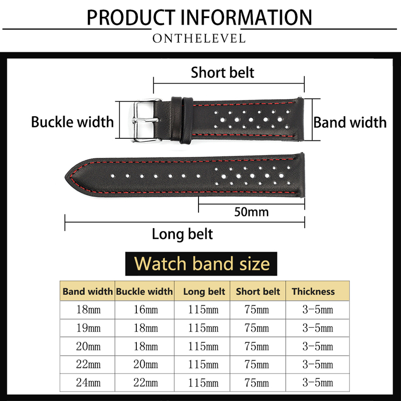 Handmade Watch Strap 18mm 19mm 20mm 22mm Leather Strap Black Brown Blue Breathable Porous Watchbands # C 220819