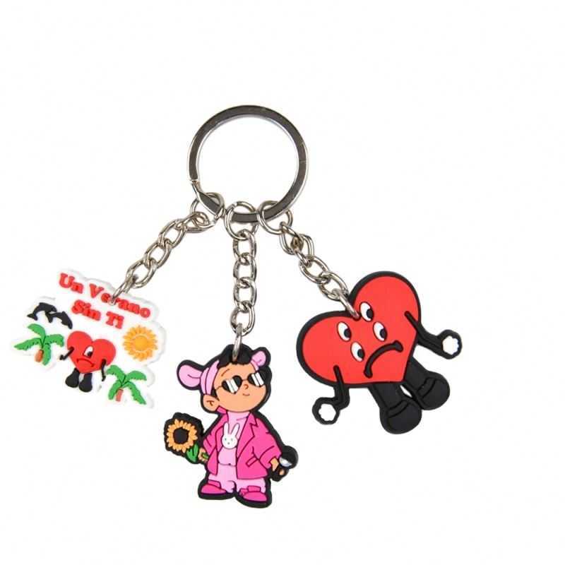 wholesale rubber Pompom 3D blm/bad bunny glowing Key Chain for Women Car Bag Accessories Key Ring
