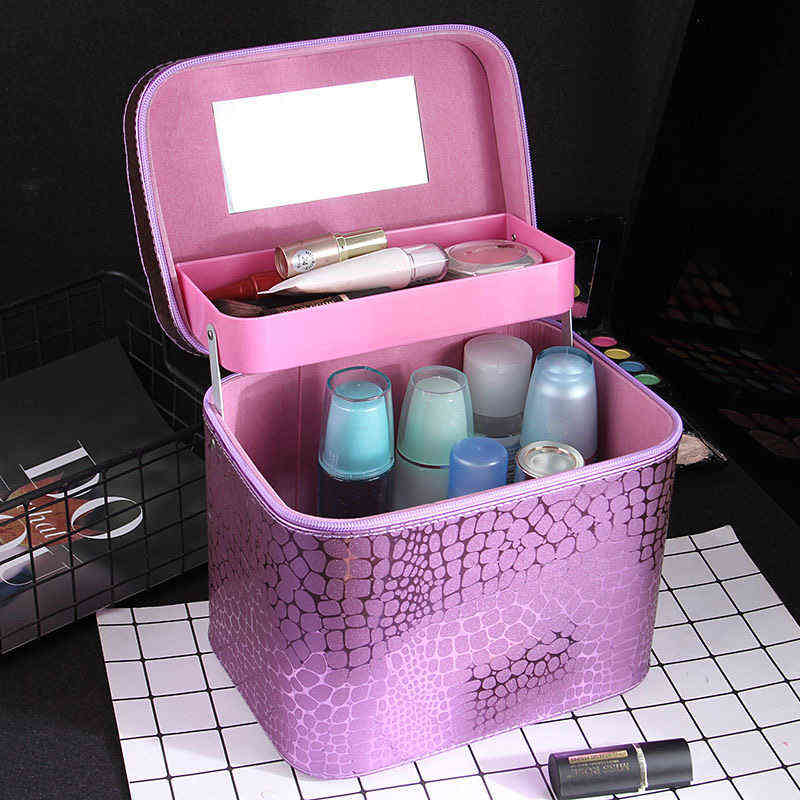 Women Waterproof Cosmetic Bag Jewelry Storage Box Travel Beauty Kits Suitcase Portable Makeup Case 220820