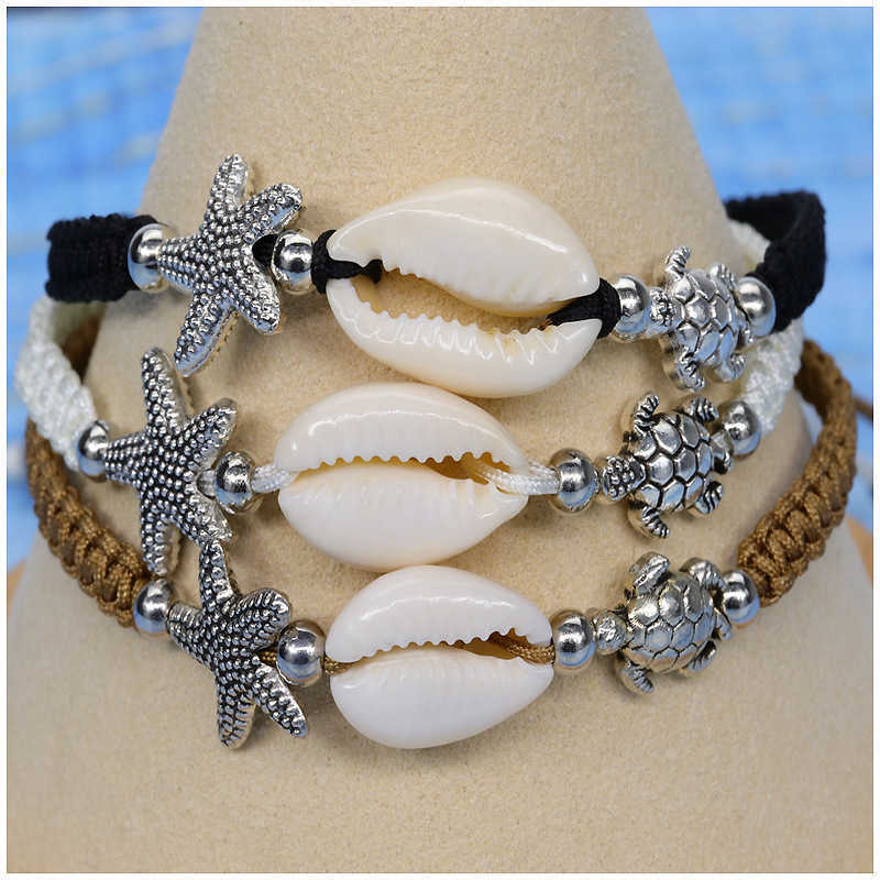 Popular Starfish Shell Bracelet Small Turtle Hand Woven Bracelet Beach Surfer Rope Paracord Bracelets
