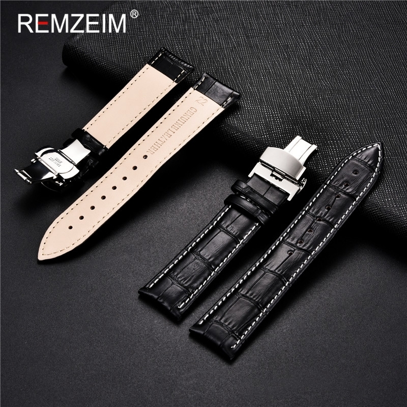 REMZEIM Watchband 16 17 18 19 20 21 22 23 24mm Calf Genuine Leather Strap Watch Band With Watchband Box Watch Accessories 220819