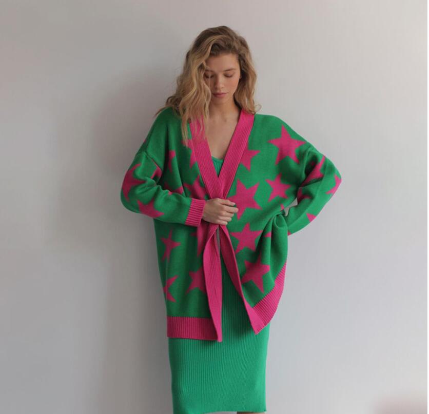 Women V Neck Knitted Cardigan Sweater Fashion Vintage Pentagram Knit Sweaters 2022 Autumn Oversized Long Sleeve Jumper Tops, Green
Women V Neck Knitted Cardigan Sweater Fashion Vintage Pentagram Knit Sweaters 2022 Autumn Oversized Long Sleeve Jumper Tops, Green