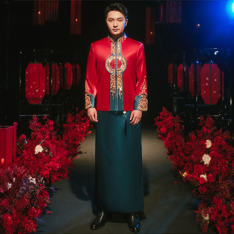Chinese Ethnic Clothing Traditional Men's Tang Suit Cheongsam Male Robe Embroidered Qipao Ancient Wedding Party Costume