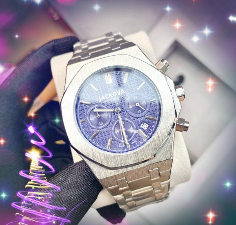 Top Brand Men Watches 42MM Multi-functional Quartz Movement Chronograph Running Stopwatch Stainless Steel President all the crime scanning tick Wristwatch