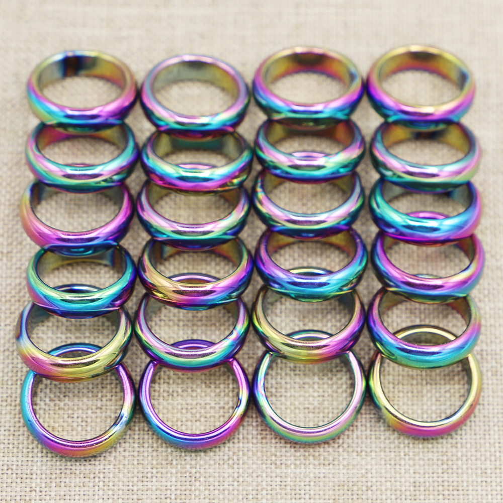 Retro Fashion Hematite Colorful Ring Jewelry Width Cambered Surface Rainbow Color Christmas Present Bijoux Femme Wholesale