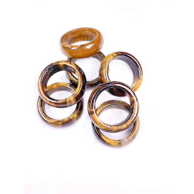 Natural Stone Wide 6mm Tiger eye Finger Rings Unisex Circle Reiki women Jewelry Gifts