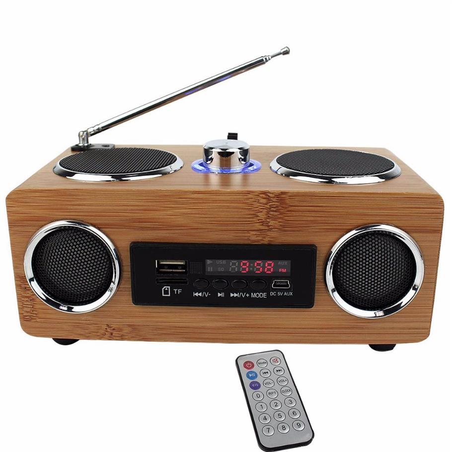 

Wireless Bluetooth Multifunctional Bamboo Portable Speaker Bamboo Wood Boombox TF USB Card Speaker FM Radio with Remote Control MP238c