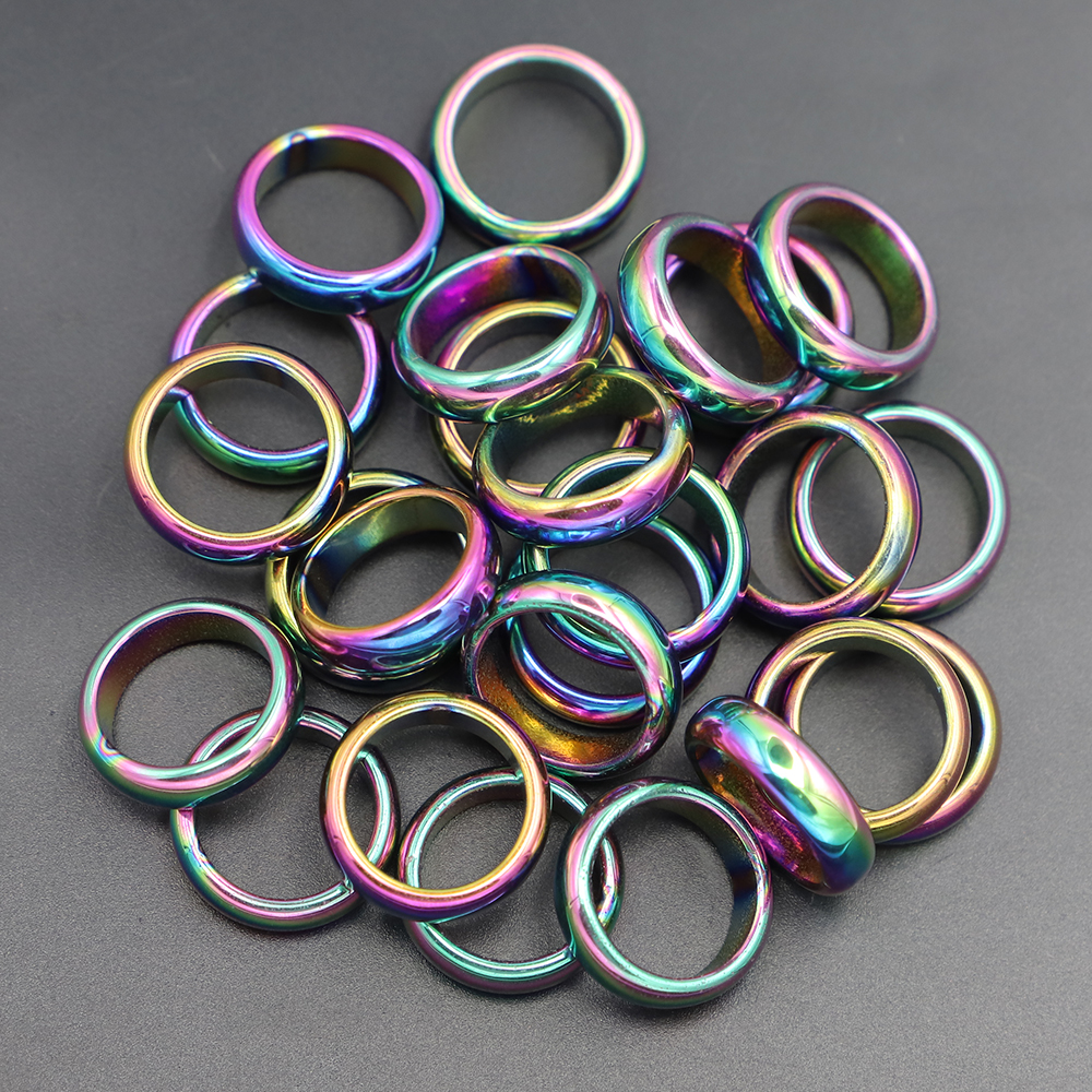 Retro Fashion Hematite Colorful Ring Jewelry Width Cambered Surface Rainbow Color Christmas Present Bijoux Femme Wholesale