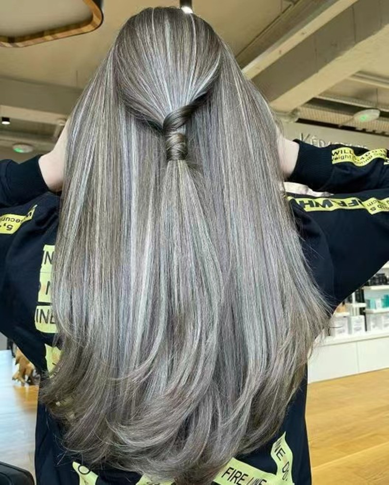 Mixed Grey human bone straight Ponytail Hair Extension Long Corn Wave Ponytail Hairpieces Magic Paste Wrap Around Black Color Clip in Ponytails for Wo