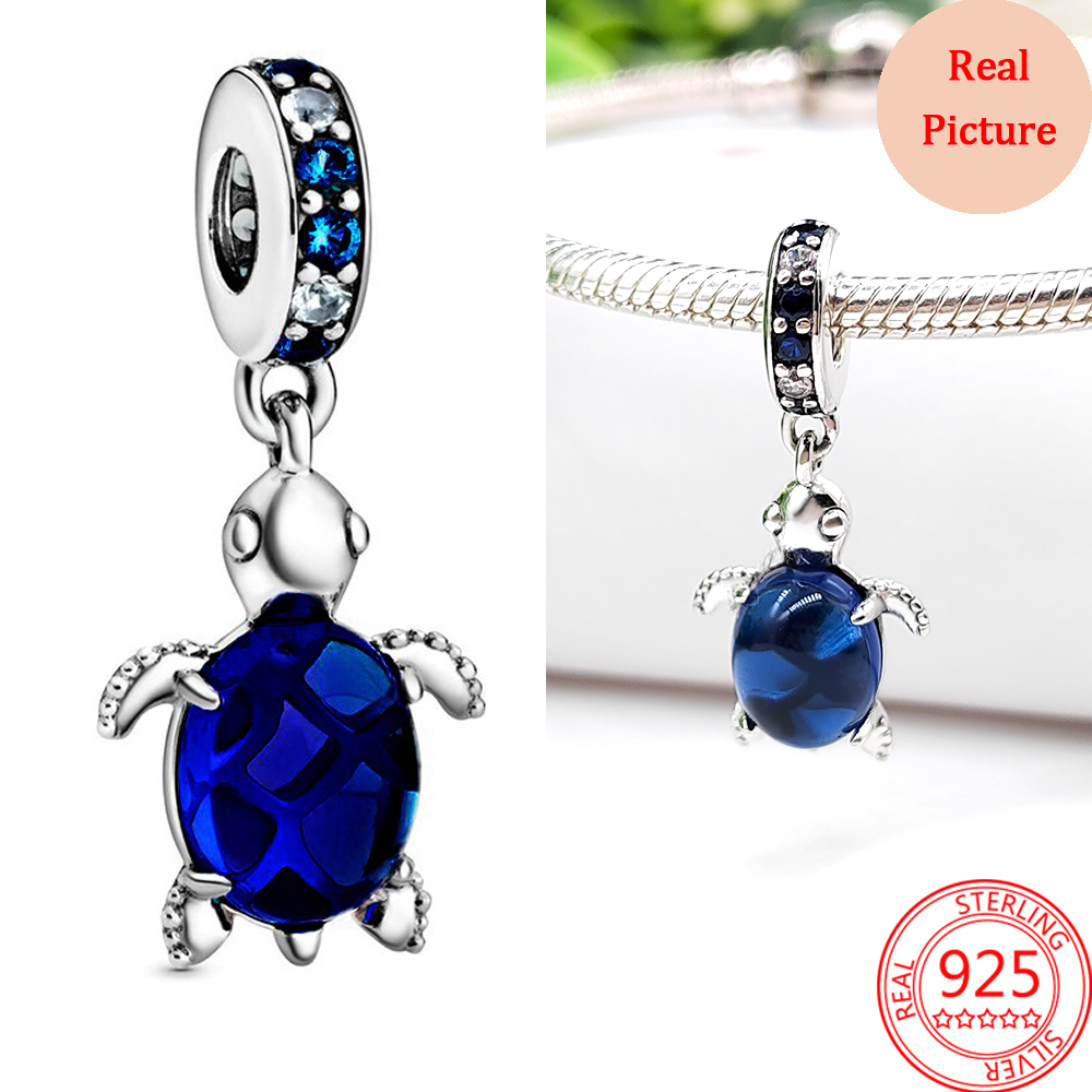 New Popular 925 Sterling Silver Charm Colorful Murano Glass Pink And Blue Turtle Charm For Bracelets Women Jewelry Fashion Accessories