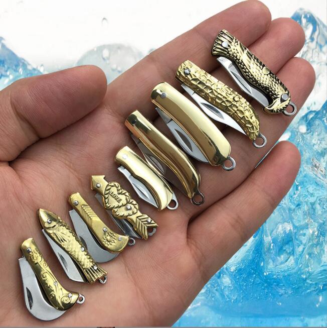 11 Styles Mini Folding Knife Brass Handle Small Blade Woman Man Self-defense Keychain Knives Exquisite Gifts Cute Key Chain Package Opener Outdoor Gadgets