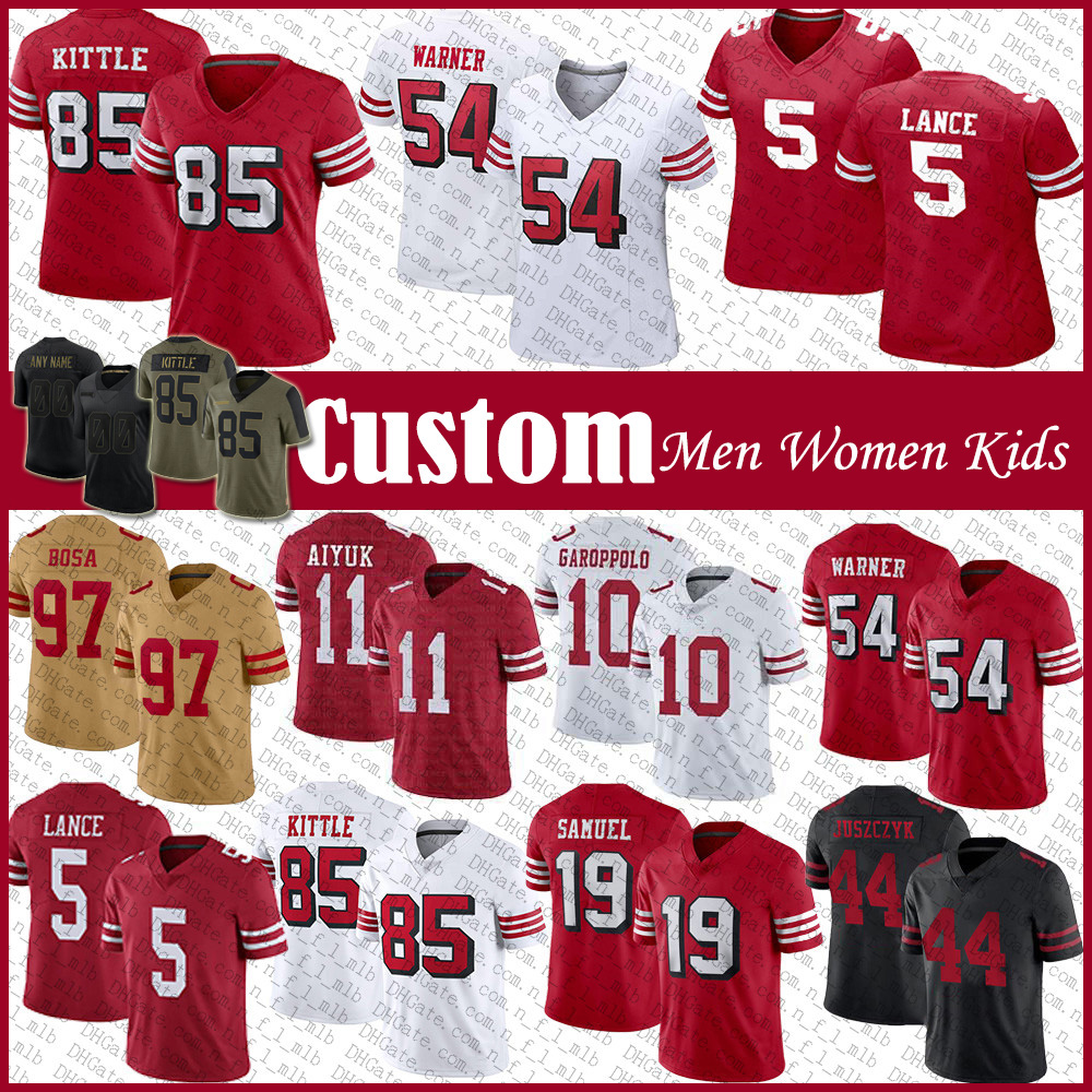 5 Trey Lance 85 George Kittle 19 Deebo Samuel Custom Football Jersey Nick Bosa Fred Warner Brandon Aiyuk Kyle Juszczyk Jimmy Garoppolo Trent Williams Elijah Mitchell, Shown
5 Trey Lance 85 George Kittle 19 Deebo Samuel Custom Football Jersey Nick Bosa Fred Warner Brandon Aiyuk Kyle Juszczyk Jimmy Garoppolo Trent Williams Elijah Mitchell, Shown