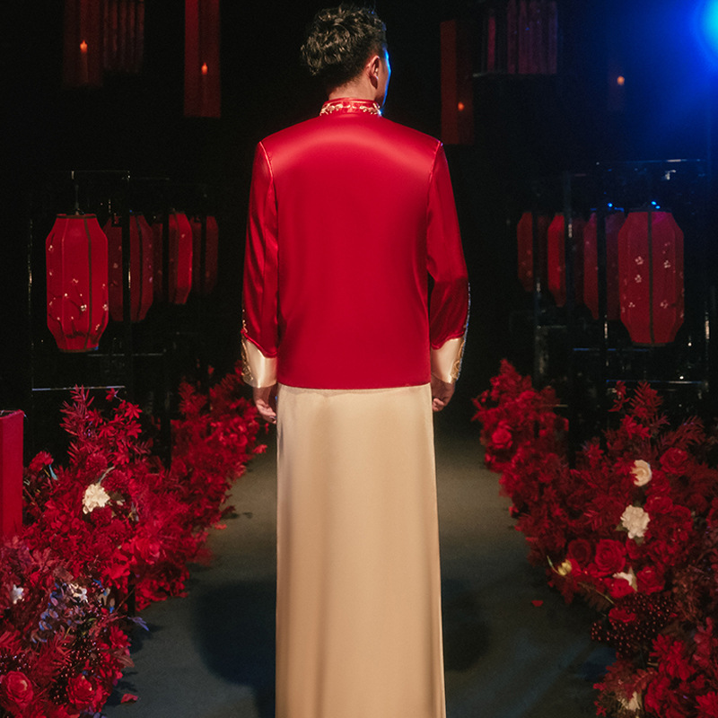 Chinese Ethnic Clothing Traditional Men's Tang Suit Cheongsam Male Robe Embroidered Qipao Ancient Wedding Party Costume
