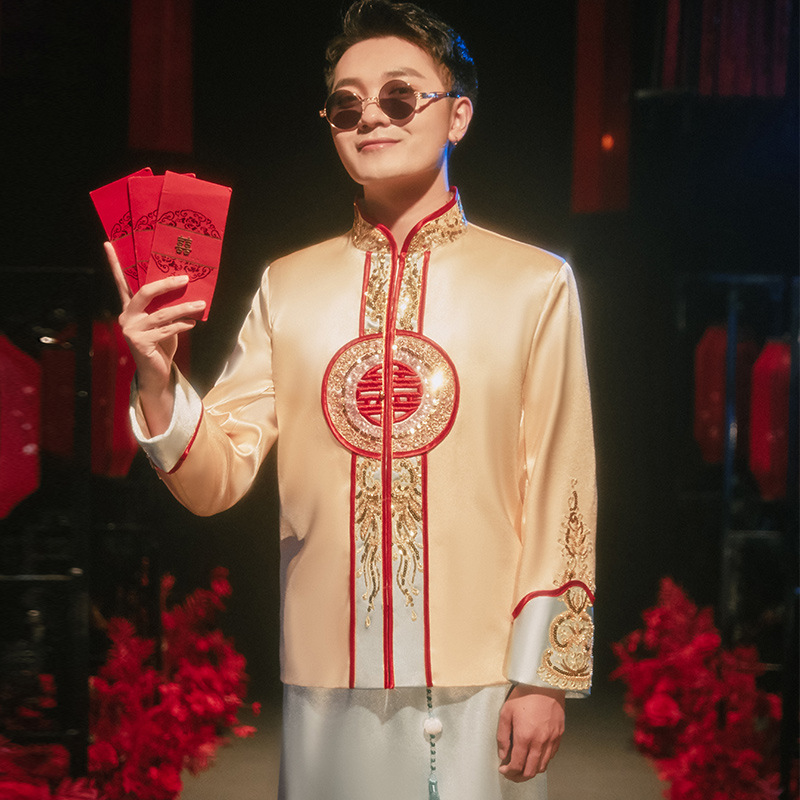 Chinese Ethnic Clothing Traditional Men's Tang Suit Cheongsam Male Robe Embroidered Qipao Ancient Wedding Party Costume