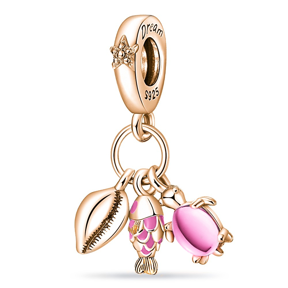 New Popular 925 Sterling Silver Charm Colorful Murano Glass Pink And Blue Turtle Charm For Bracelets Women Jewelry Fashion Accessories