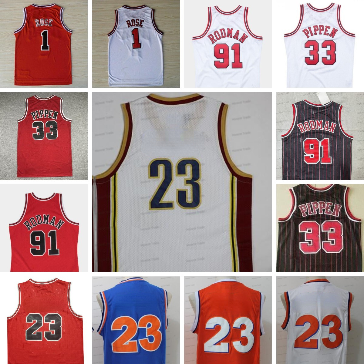 Retro Mens Dennis Rodman Basketball Jersey White Rose Scottie Pippen 23 Red Stitched Men Jerseys Cav Uniforms Good Quality