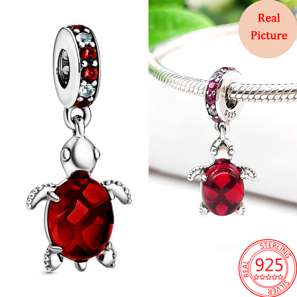 New Popular 925 Sterling Silver Charm Colorful Murano Glass Pink And Blue Turtle Charm For Bracelets Women Jewelry Fashion Accessories