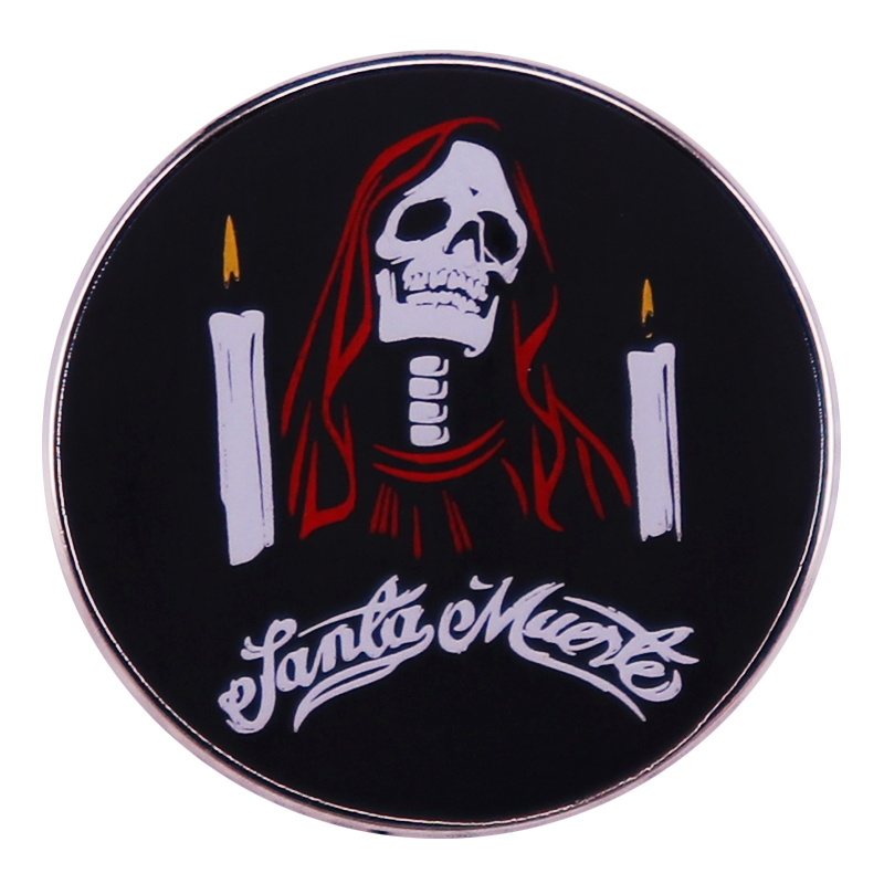 

Santa Muerte Enamel Pin Grim Reaper Backpack Pins Mexican Skull Skeleton Candle Gothic Badge Brooch Jewelry Gifts, As picture