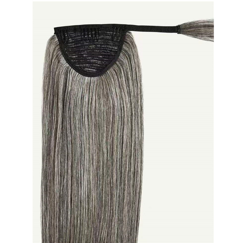Mixed Grey human bone straight Ponytail Hair Extension Long Corn Wave Ponytail Hairpieces Magic Paste Wrap Around Black Color Clip in Ponytails for Wo