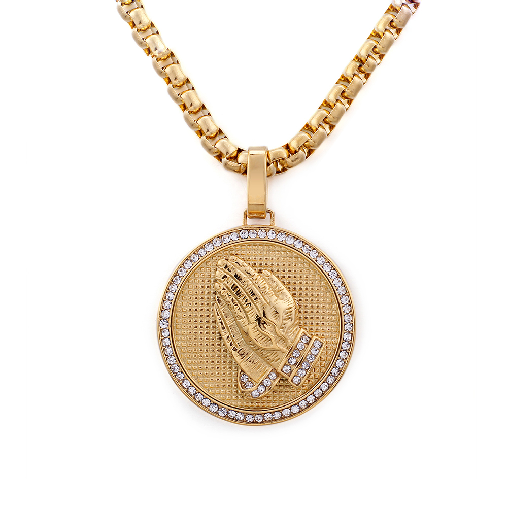 Retro Playing Hand Pendant Necklace with Chain Stainless Steel Religious Jewelry