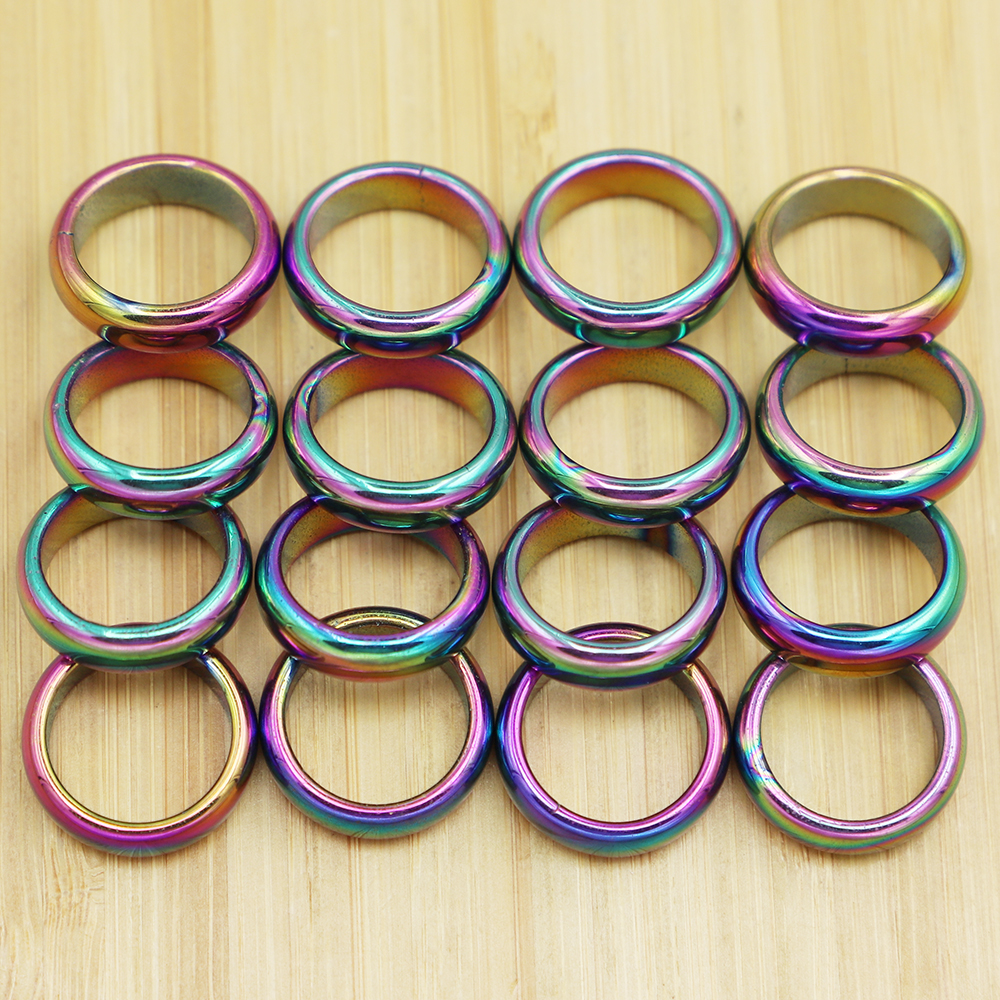 Retro Fashion Hematite Colorful Ring Jewelry Width Cambered Surface Rainbow Color Christmas Present Bijoux Femme Wholesale