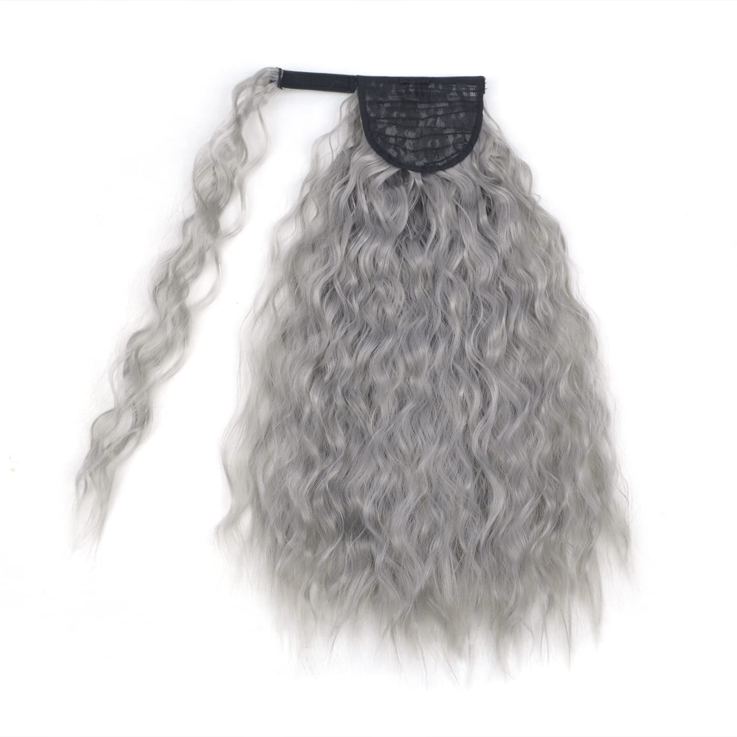 Chic Wraps around African American Human Hair Ponytail Silver Grey Pony tail Extension Hairpiece Clip on Gray Afro Curly Hairstyles 120g 16inch