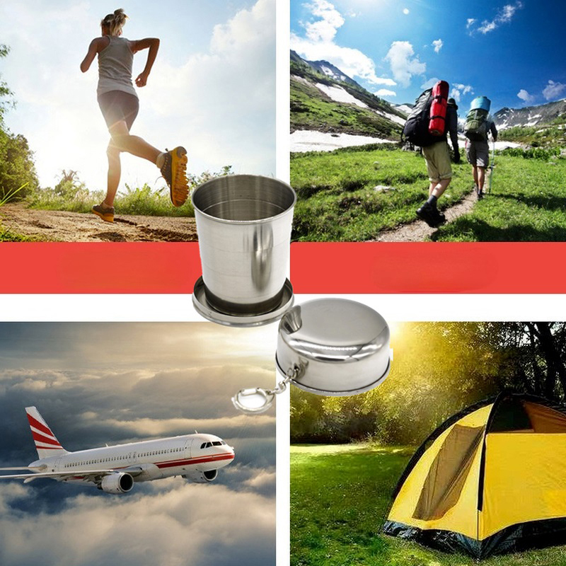 Portable Telescopic Tumblers 75/150/250ml Outdoor Stainless Steel Folding Cup with Keychain Foldable Mug Collapsible Water-cup Handcup Travel Camping 