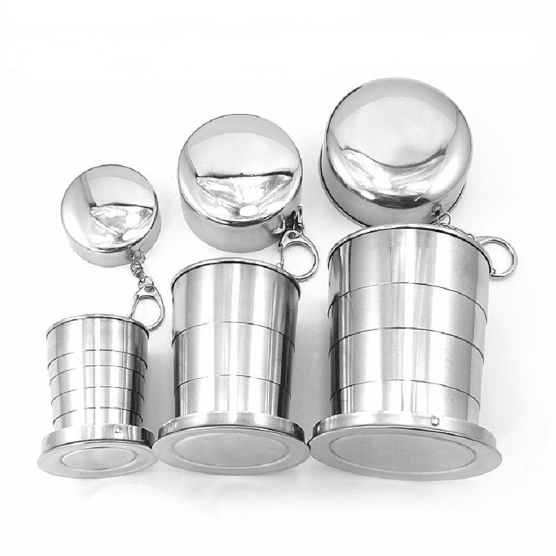 Portable Telescopic Tumblers 75/150/250ml Outdoor Stainless Steel Folding Cup with Keychain Foldable Mug Collapsible Water-cup Handcup Travel Camping 