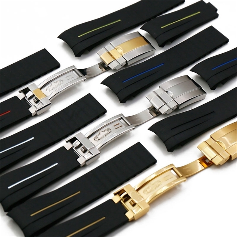 Men's rubber strap 20mm21mm folding buckle watch accessories for Rolex GMT ghost king Ancon waterproof silicone strap women band 220819