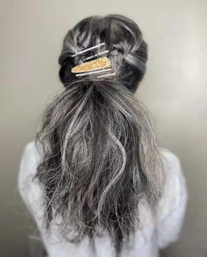 Wavy curly gray ponytail hair extension grey ribbon wrap around human pony tail salt and pepper hot fashion on sale 120g 1pcs