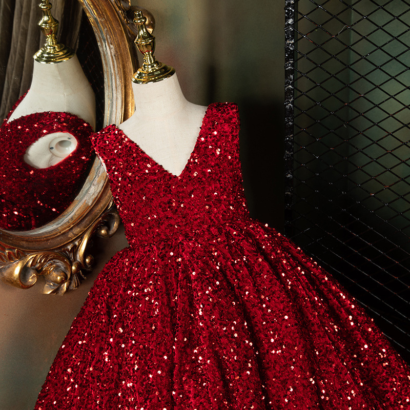 Gold Girls Pageant Dresses Sequined Toddler Ball Gowns Jewel Long Sleeves Formal Kids Party Gown Flower Girl Dresses for Weddings 2021