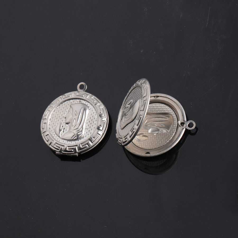 Pendant Necklaces Virgin Mary Photo Box Frame Mirror Polished Stainless Steel Openable Accessorie