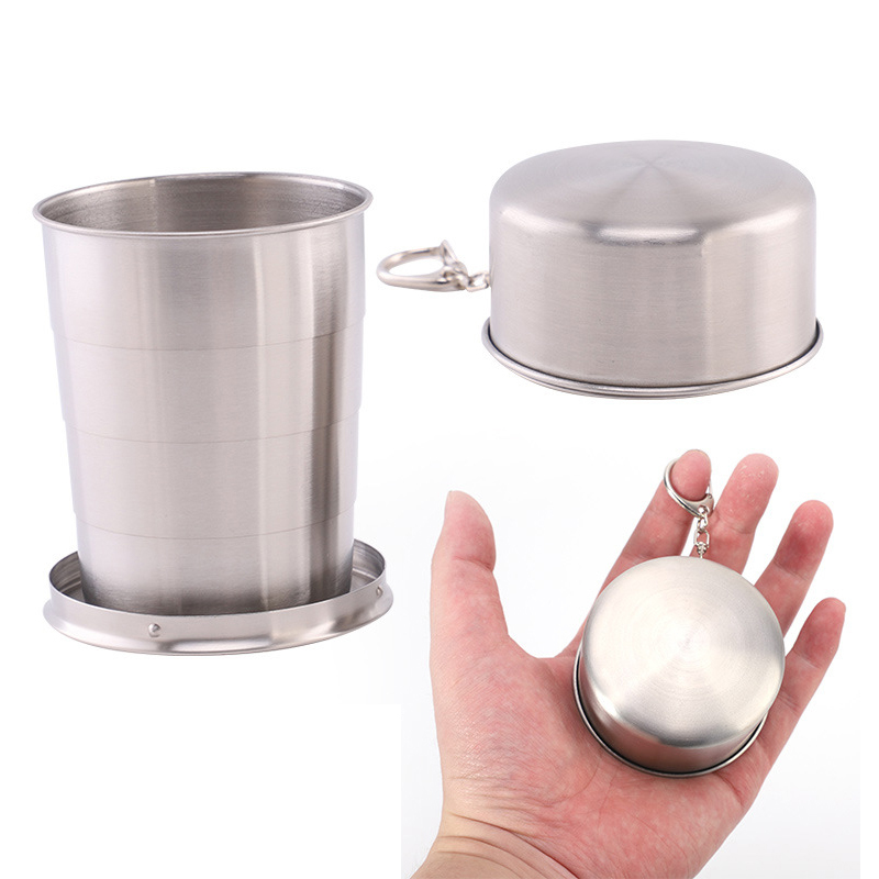 Portable Telescopic Tumblers 75/150/250ml Outdoor Stainless Steel Folding Cup with Keychain Foldable Mug Collapsible Water-cup Handcup Travel Camping 