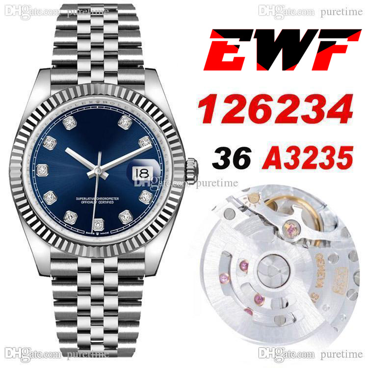 EWF 36 126234 A3235 Automatic Mens Ladies Unisex Watch Fluted Bezel Blue Diamonds Dial JubileeSteel Bracelet Same Serial Card Super Edition Puretime D4, Custom warranty card
EWF 36 126234 A3235 Automatic Mens Ladies Unisex Watch Fluted Bezel Blue Diamonds Dial JubileeSteel Bracelet Same Serial Card Super Edition Puretime D4, Custom warranty card