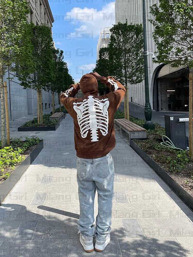 Men's Hoodies & Sweatshirts Gothic Skeleton Graphic Men's Zip Up Harajuku Punk Fashion Y2K Sweatshirt Full Zipper Oversized Streetwear S