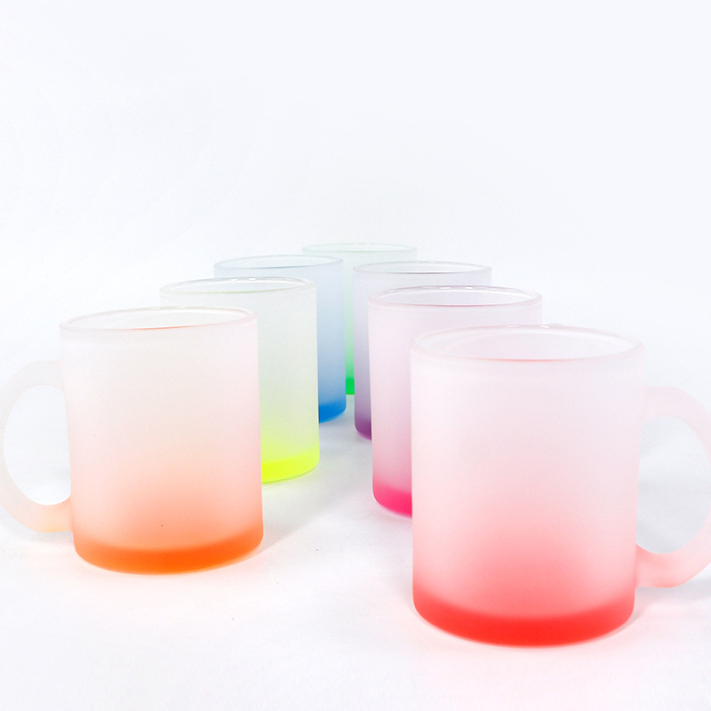 11oz sublimation Colored frosted glass tumbler Colored bottom mugs blanks coffee cup with handle DIY printing Multicolor Z11