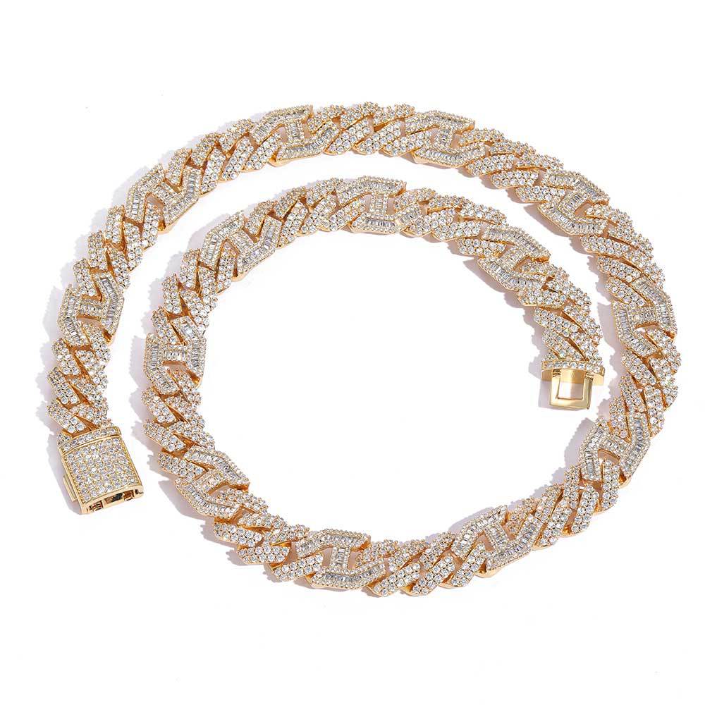 15mm Hip Hop T Cubic Zirconia Diamond Tennis Chain Real Gold Plated Pig Nose Men's Necklace