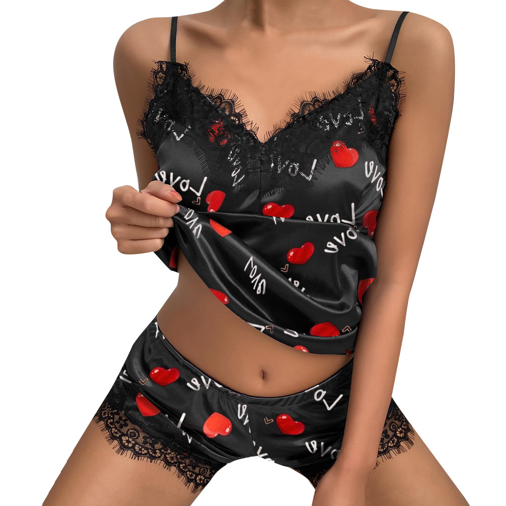 2022082120 Lace Pajamas Jumpsuit Women' Pajama Set V Neck Satin Nightdress Sexy Lingerie Hot, Black
2022082120 Lace Pajamas Jumpsuit Women' Pajama Set V Neck Satin Nightdress Sexy Lingerie Hot, Black
