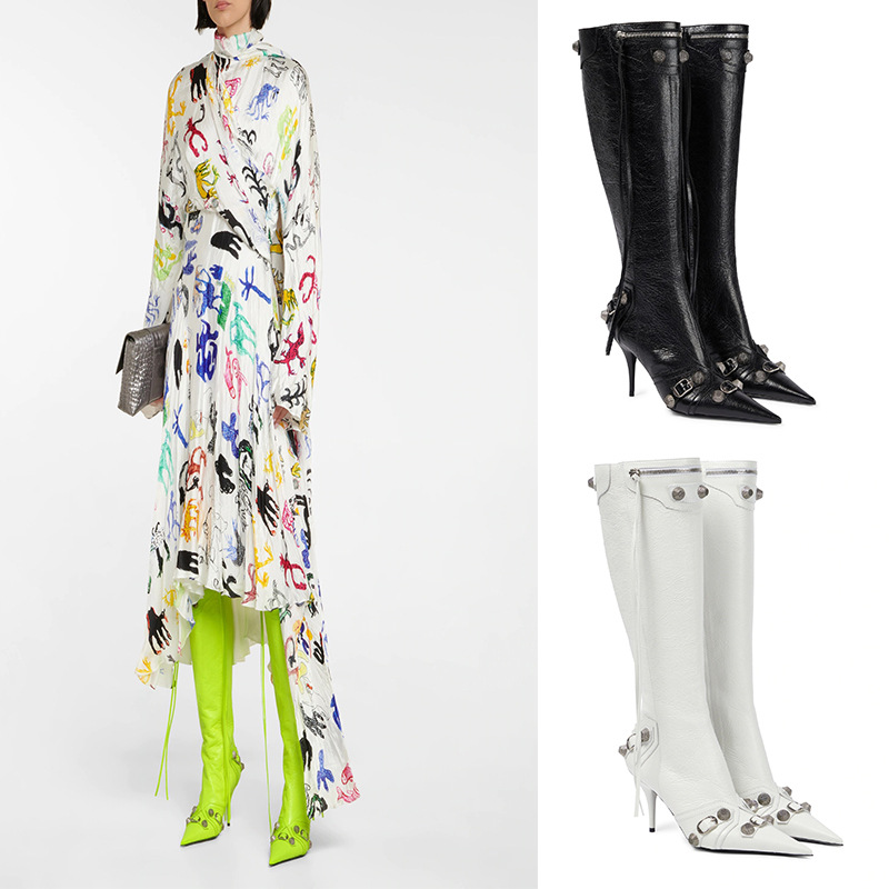 Designer Boots Women Motorcycle Cagole Booties Sexy Rivets Pointy Leather Knee-high Boots, Blue
Designer Boots Women Motorcycle Cagole Booties Sexy Rivets Pointy Leather Knee-high Boots, Blue