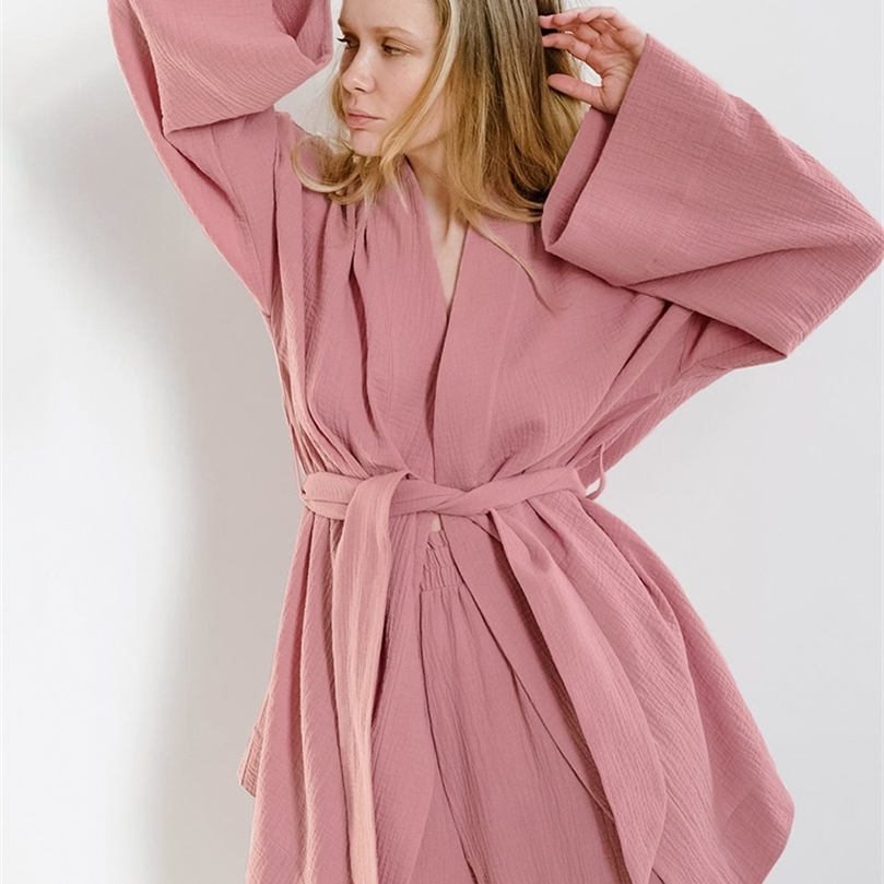 Women's Two Piece Pants Women's Nightgown Robe Pajama Sets Flare Nightgown Trouser Suits Drop Sleeves Set 100% Cotton Woman 2 Pieces Bathrob