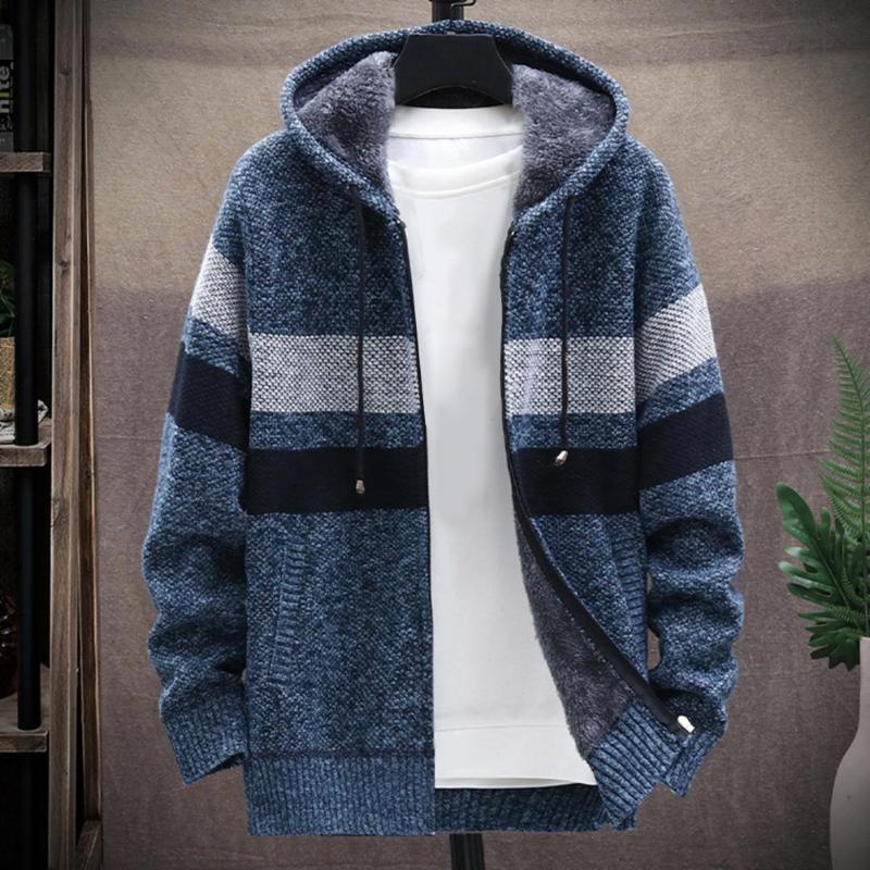 Men's Jackets Men Hooded Coat Color Block Knitted Autumn Winter Thicken Plush Warm Cardigan Sweater Zipper CoatMen's, Navy blue 
Men's Jackets Men Hooded Coat Color Block Knitted Autumn Winter Thicken Plush Warm Cardigan Sweater Zipper CoatMen's, Navy blue