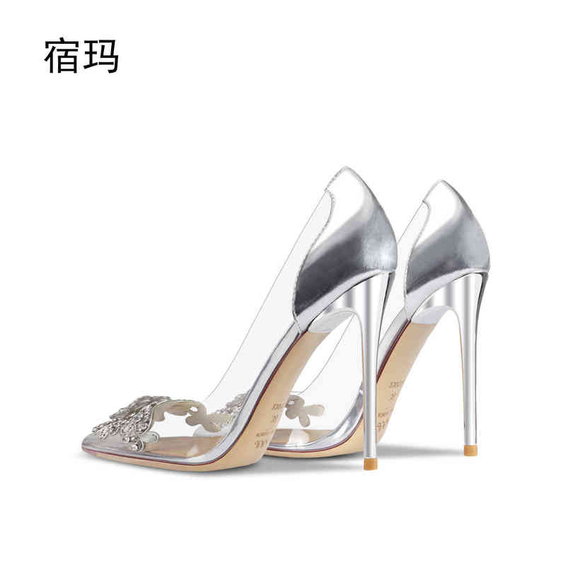 Luxury Rhinestone Women Pumps Transparent PVC High Heels Sexy Pointed Toe Wedding Shoes Party Fashion For Lady Evening 8Cm T220813