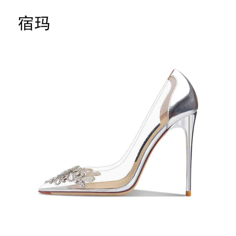 Luxury Rhinestone Women Pumps Transparent PVC High Heels Sexy Pointed Toe Wedding Shoes Party Fashion For Lady Evening 8Cm T220813