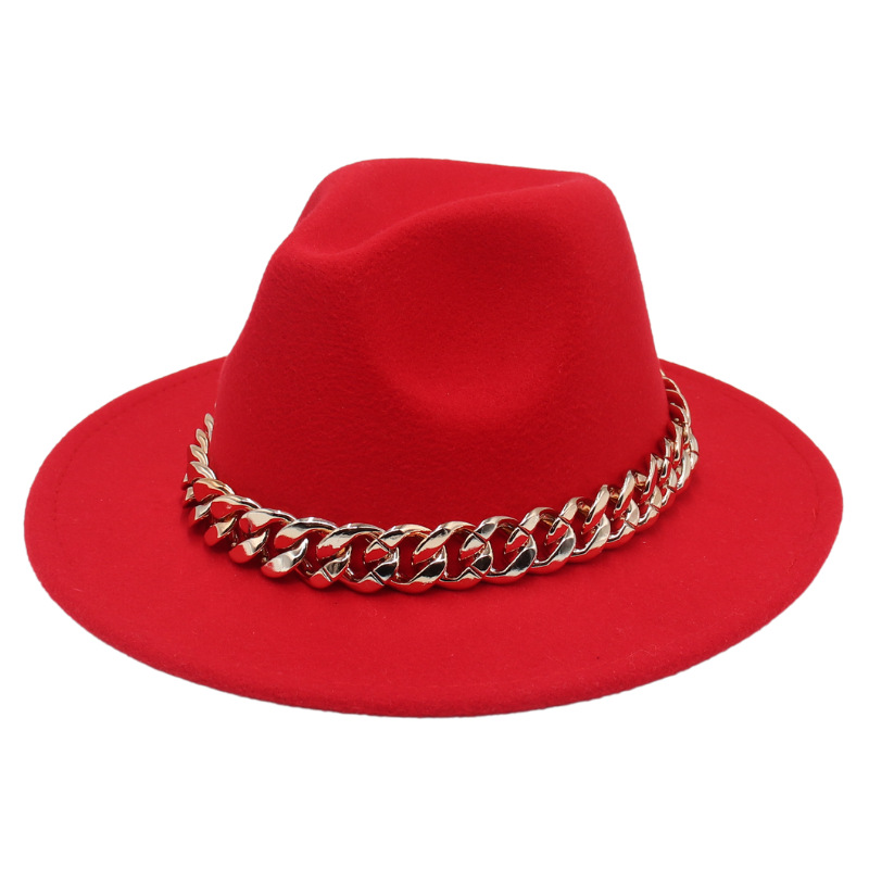 Large golden acrylic chain top hat European and American style foreign trade new felt hat f, Yellow