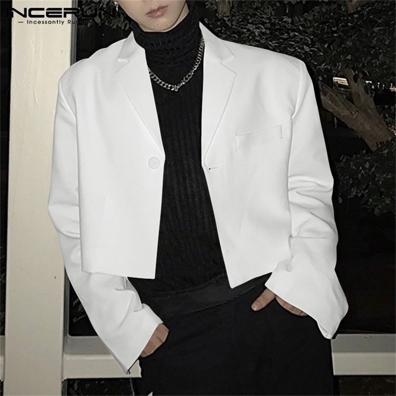 Men Blazer Solid Lapel Streetwear Long Sleeve One Button Crop Coats Stylish Satin Casual Suits Jackets 220822
