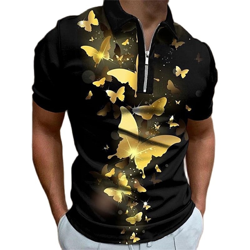Men's Short Sleeve Polo Shirt HD Digital Printing Zipper Collar T-Shirt Casual Breathable High Quality Summer Clothes For 220822